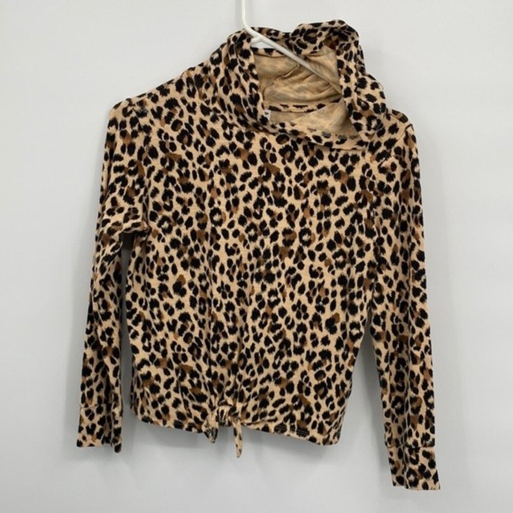 Old Navy Girls Cropped Lightweight Hoodie Sweatshirt Tie Front L 10-12 Cheetah